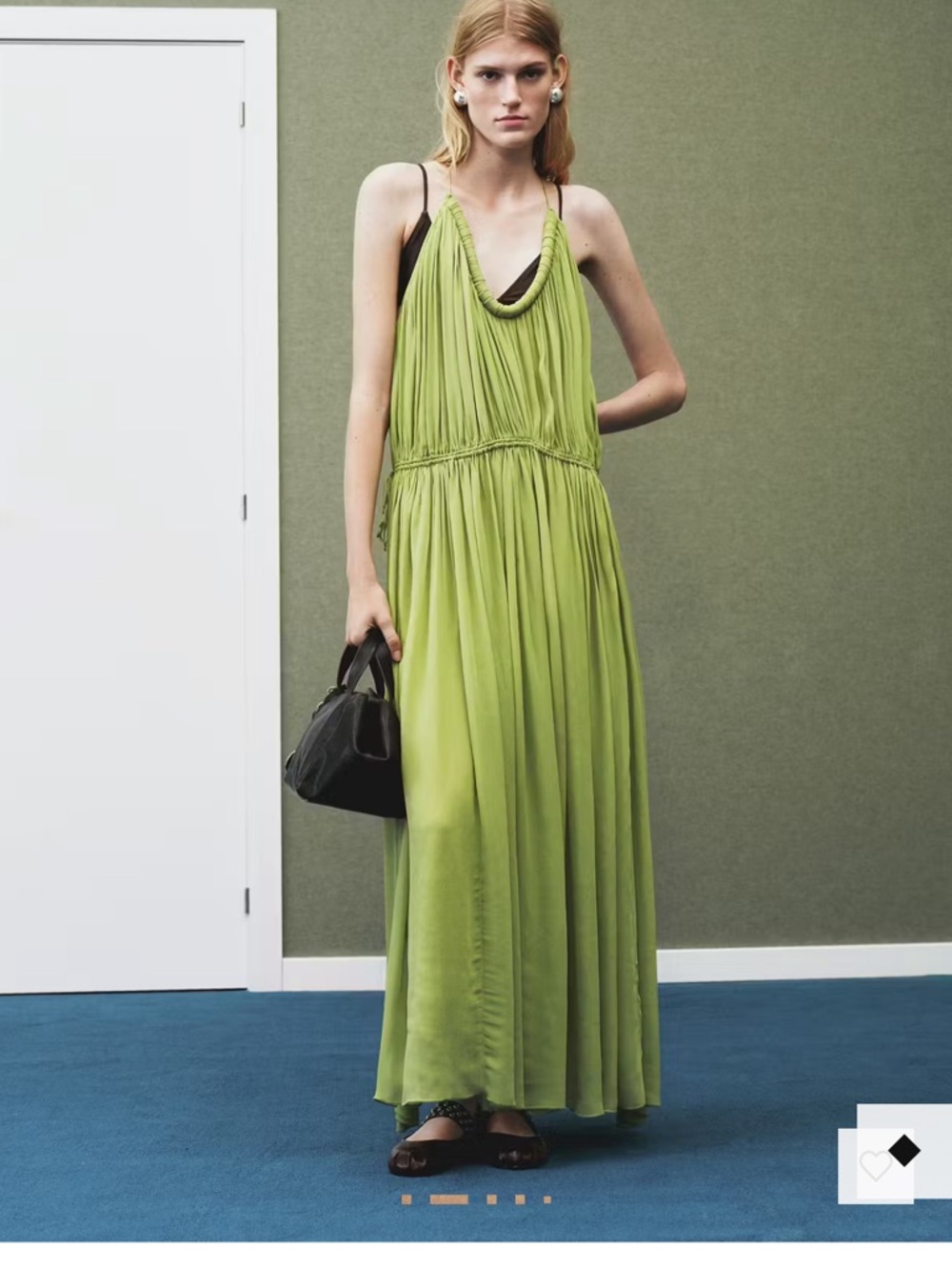 Mango Oversized Green Pleated Maxi Dress